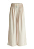 Wide Leg Trousers with Pleated Waist Detail in Cream Cutout
