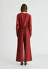 Wide Leg Trousers with Pleated Waist Detail in Burgundy Back