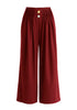 Wide Leg Trousers with Pleated Waist Detail in Burgundy Cutout