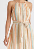 Halter Neck Plisse Dress with Belt in White, Blue, Orange and Blue Closeup