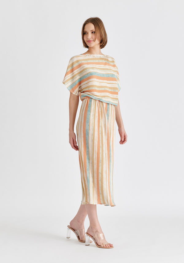 Two-Way Plisse Dress in White, Blue, Orange and Gold Side