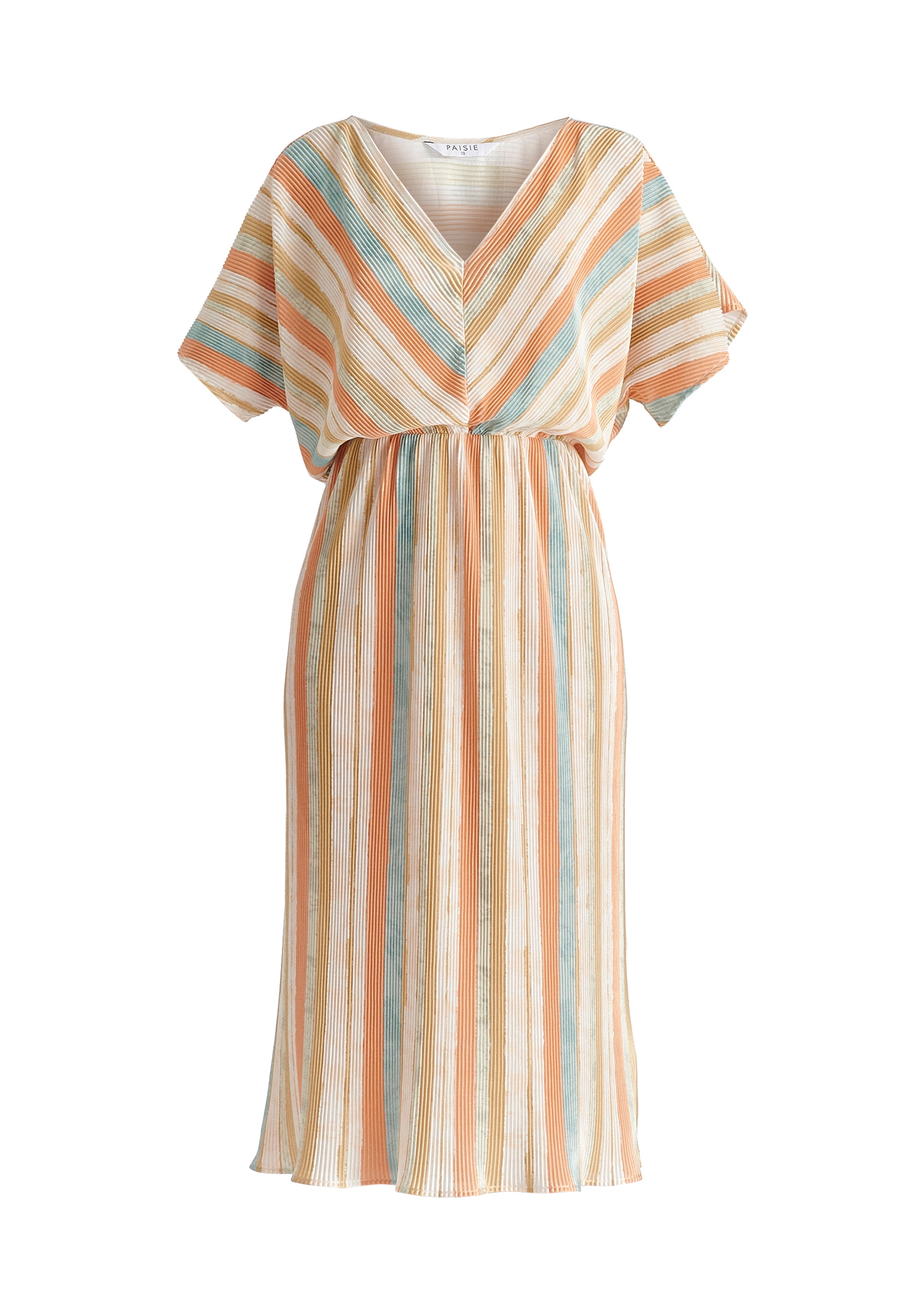 Two-Way Plisse Dress in White, Blue, Orange and Gold Cutout