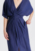 Sparkled Midi Wrap Dress with Pleated Details in Navy Closeup