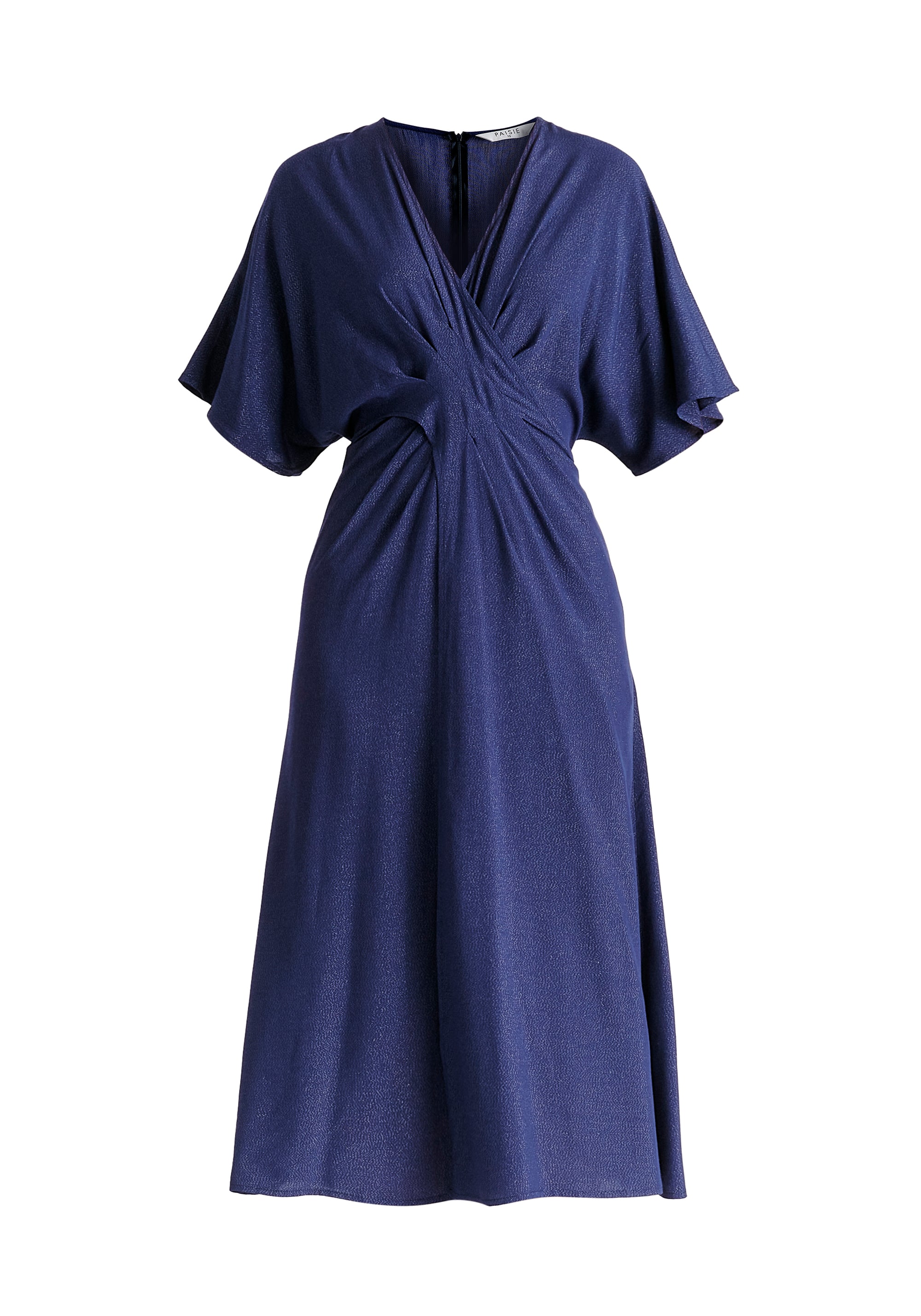 Sparkled Midi Wrap Dress with Pleated Details in Navy Cutout