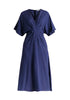 Sparkled Midi Wrap Dress with Pleated Details in Navy Cutout