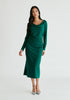 Ruched Jersey Dress with Draped Neck in Green