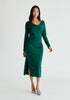 Ruched Jersey Dress with Draped Neck in Green Front