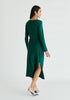 Ruched Jersey Dress with Draped Neck in Green Back