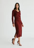 Ruched Jersey Dress with Draped Neck in Burgundy Side