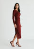 Ruched Jersey Dress with Draped Neck in Burgundy Side