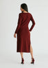 Ruched Jersey Dress with Draped Neck in Burgundy Back