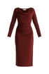 Ruched Jersey Dress with Draped Neck in Burgundy Cutout