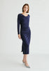 Ruched Jersey Dress with Draped Neck in Navy Side