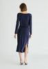 Ruched Jersey Dress with Draped Neck in Navy Back