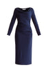 Ruched Jersey Dress with Draped Neck in Navy Cutout
