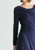 Ruched Jersey Dress with Draped Neck in Navy Closeup