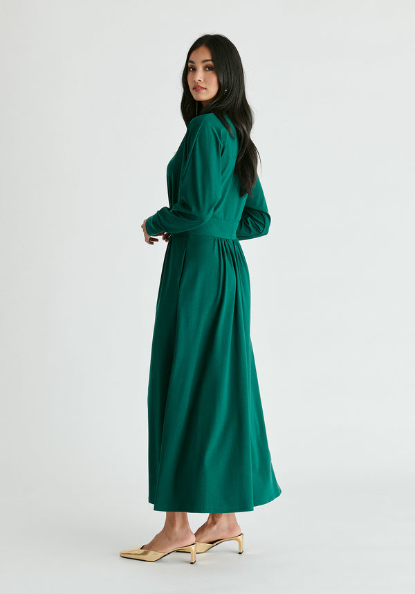 High Neck Jersey Midaxi Dress in Green Back