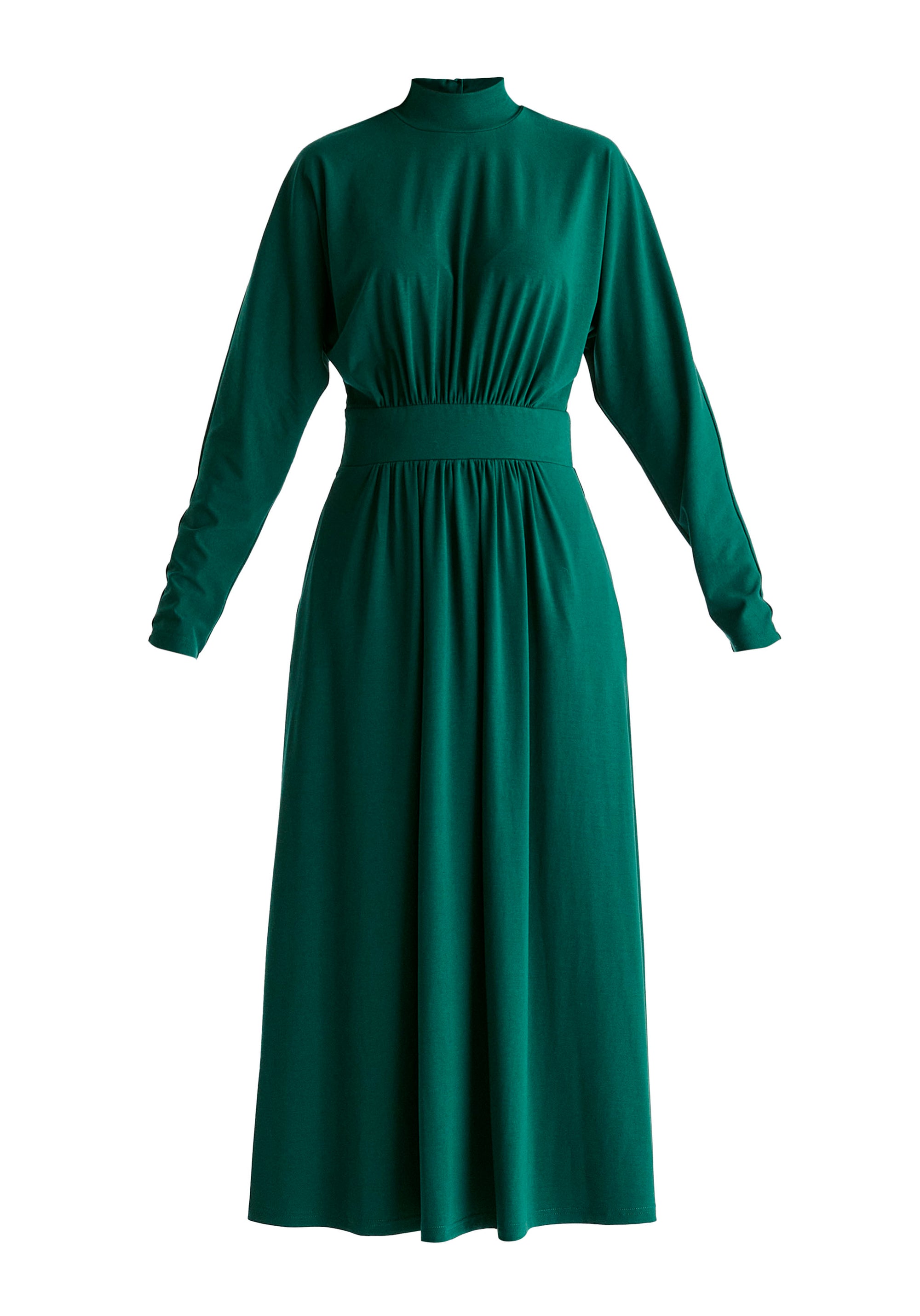 High Neck Jersey Midaxi Dress in Green Back Cutout