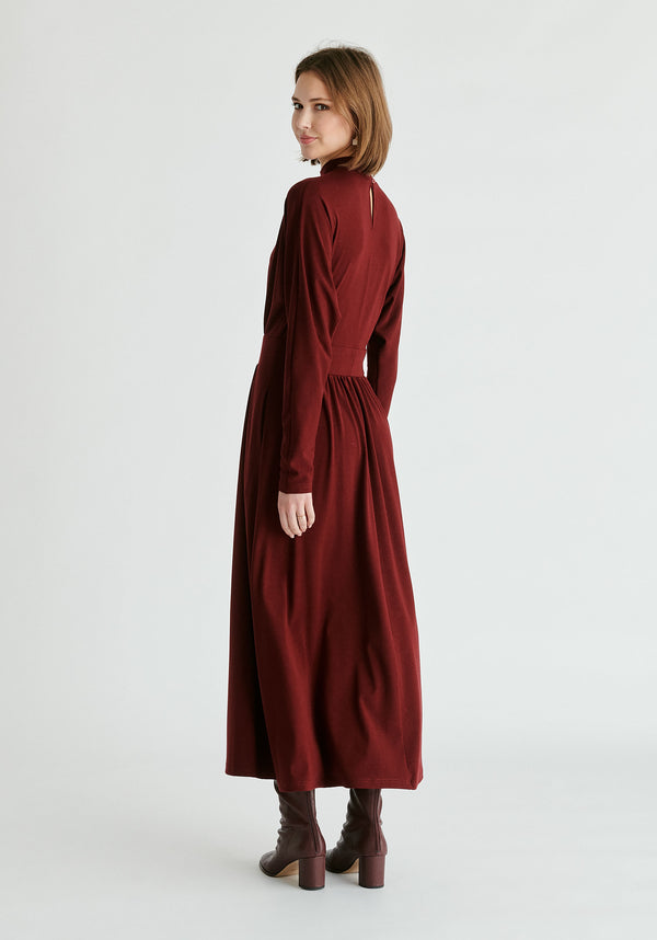 High Neck Jersey Midaxi Dress in Burgundy Back