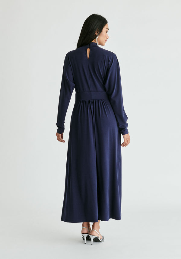 High Neck Jersey Midaxi Dress in Navy Back