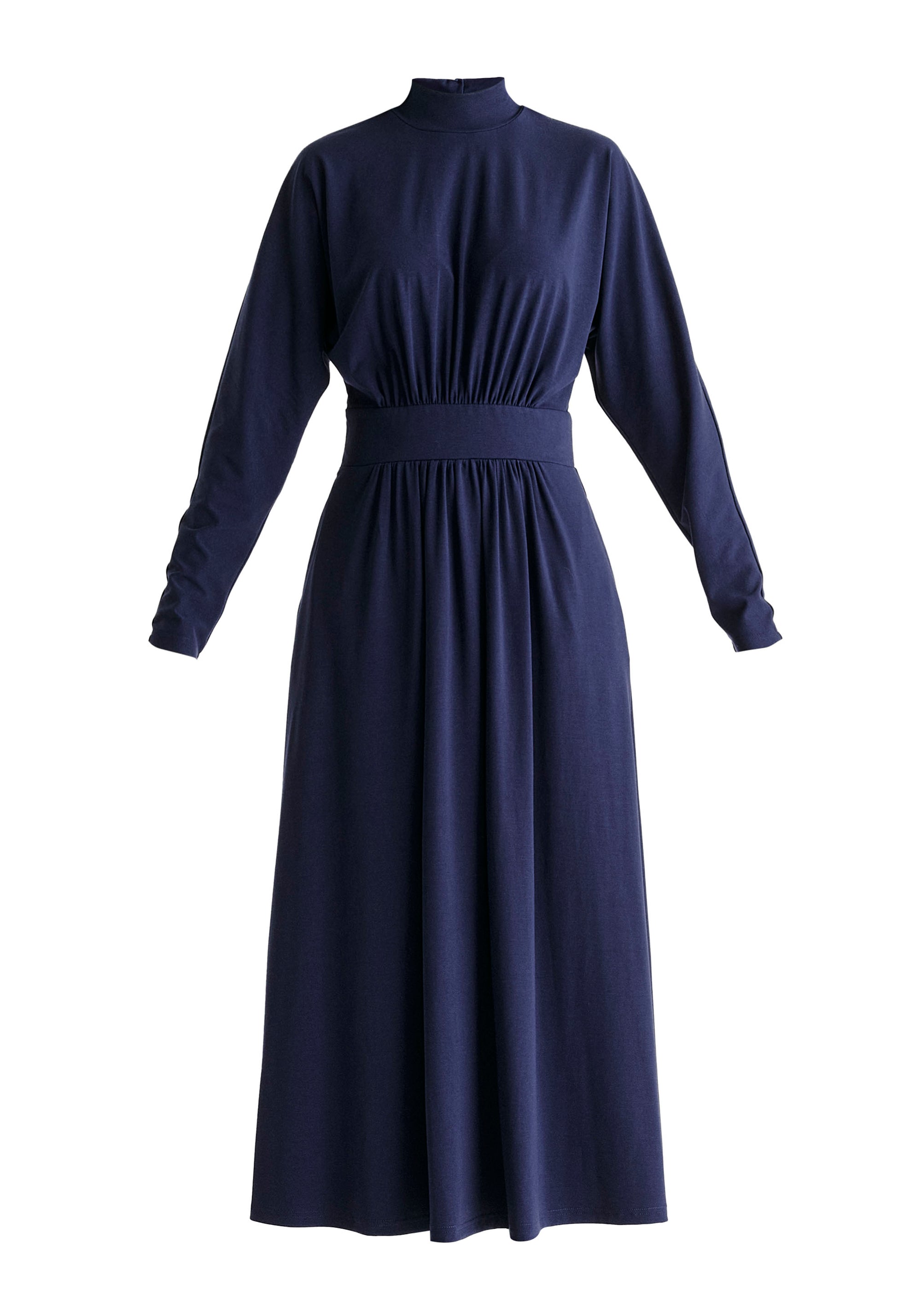 High Neck Jersey Midaxi Dress in Navy Cutout