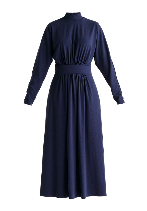 High Neck Jersey Midaxi Dress in Navy Cutout