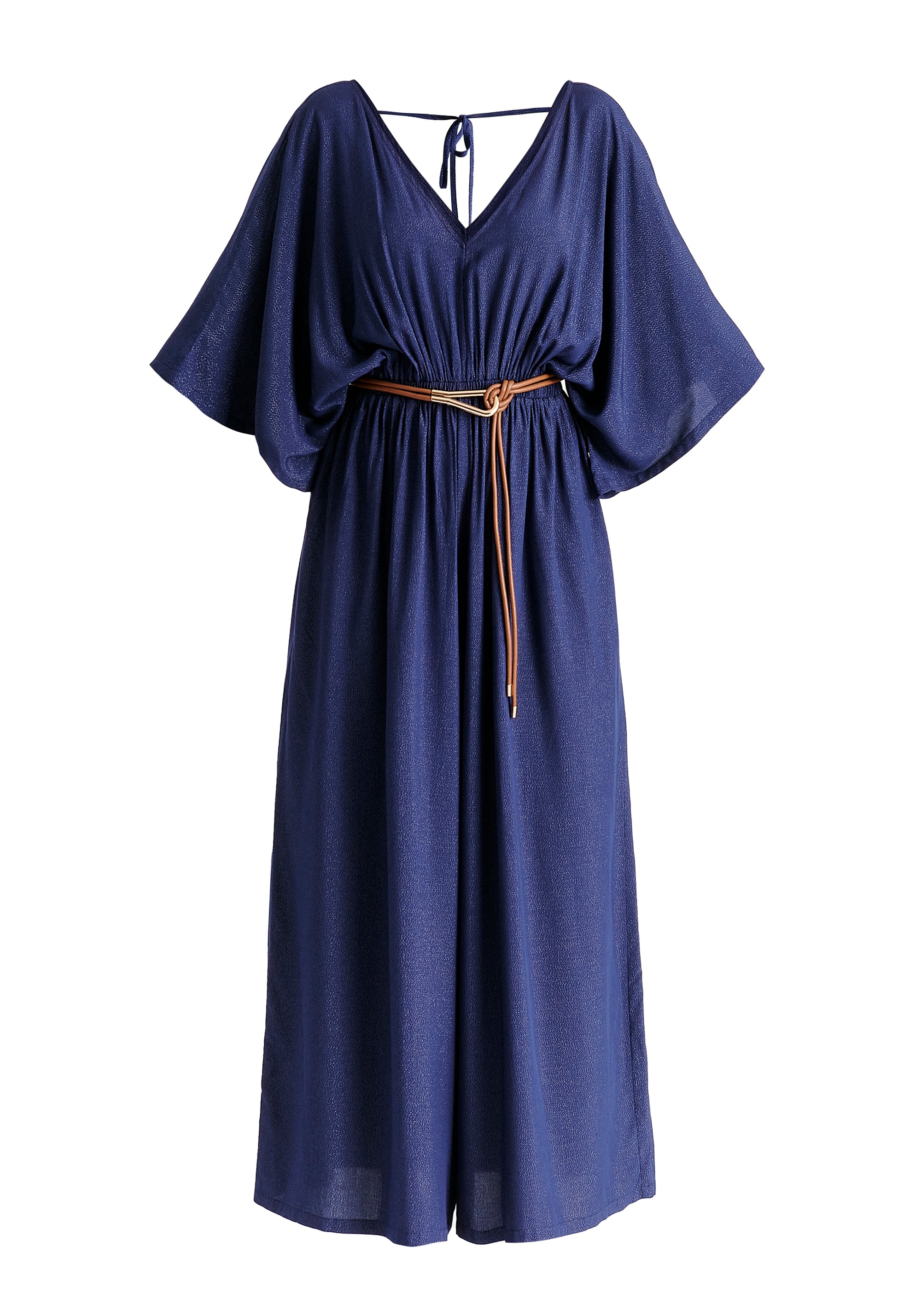 Sparkled Wide Leg Jumpsuit with Belt in Navy Cutout