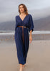 Sparkled Wide Leg Jumpsuit with Belt in Blue