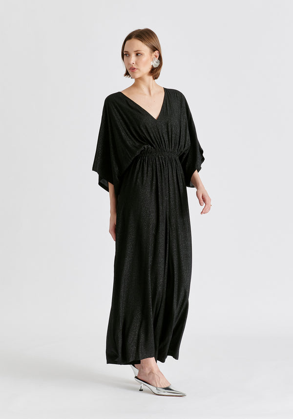 Sparkled Wide Leg Jumpsuit with Belt in Black Side