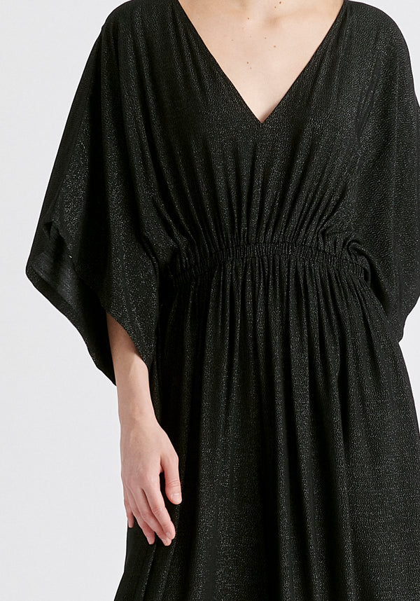 Sparkled Wide Leg Jumpsuit with Belt in Black Closeup