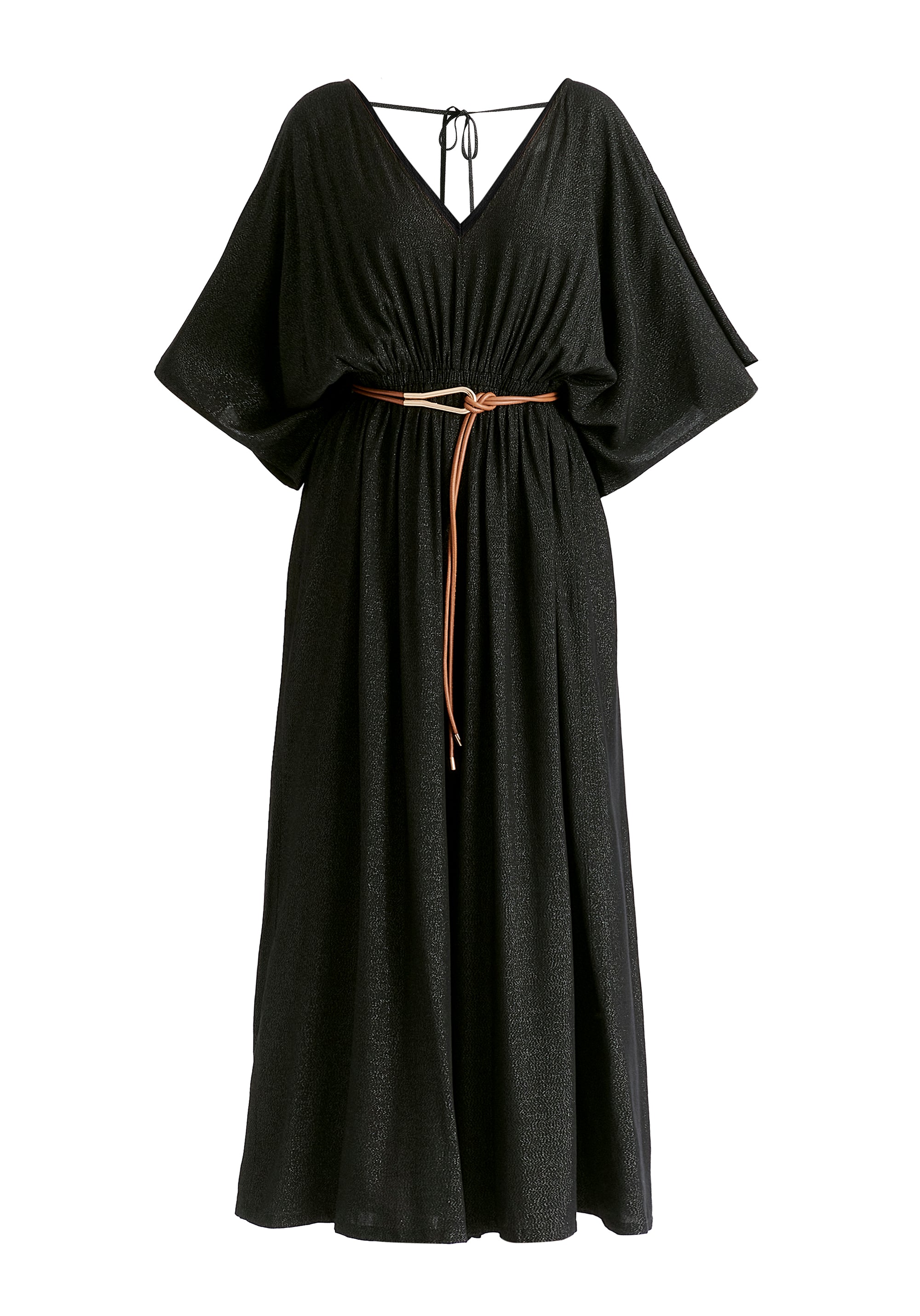 Sparkled Wide Leg Jumpsuit with Belt in Black Cutout