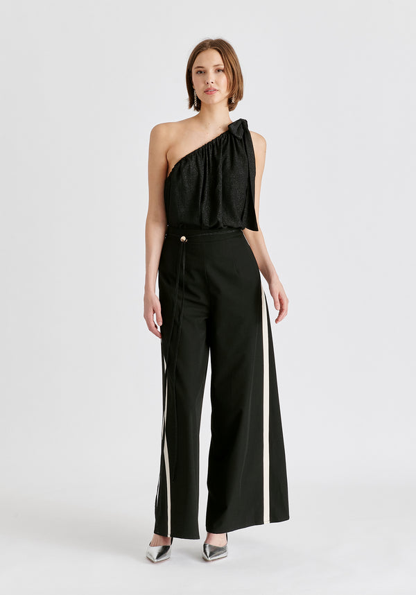 Sparkled One Shoulder Bow Top in Black Front