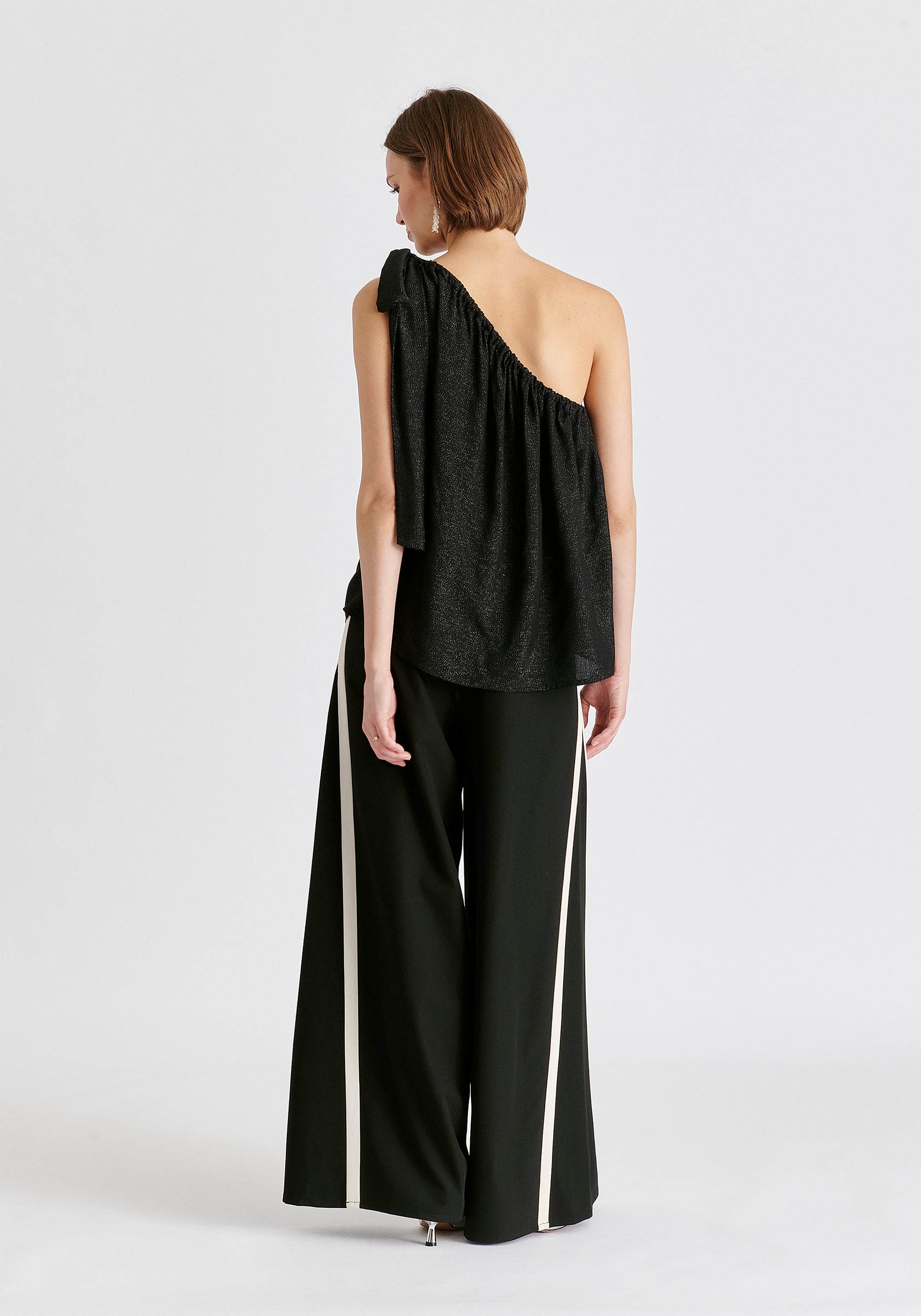 Sparkled One Shoulder Bow Top in Black Back
