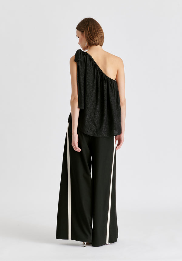 Sparkled One Shoulder Bow Top in Black Back