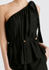 Sparkled One Shoulder Bow Top in Black Closeup