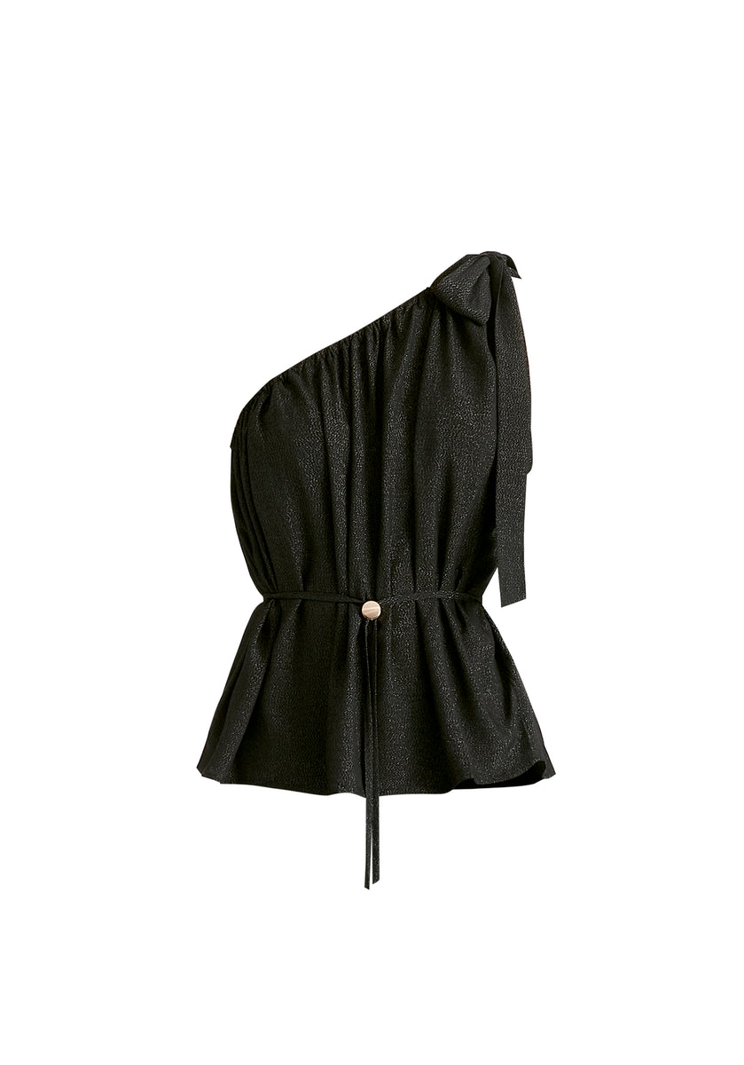 Sparkled One Shoulder Bow Top in Black | Tops – Paisie