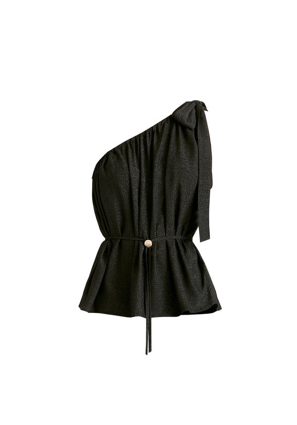 Sparkled One Shoulder Bow Top in Black Cutout