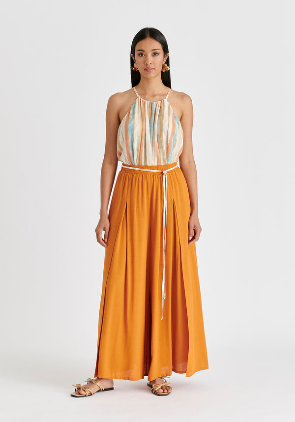 Halter Neck Plisse Top with Belt