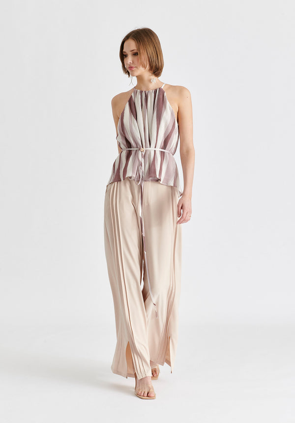 Halter Neck Plisse Top with Belt