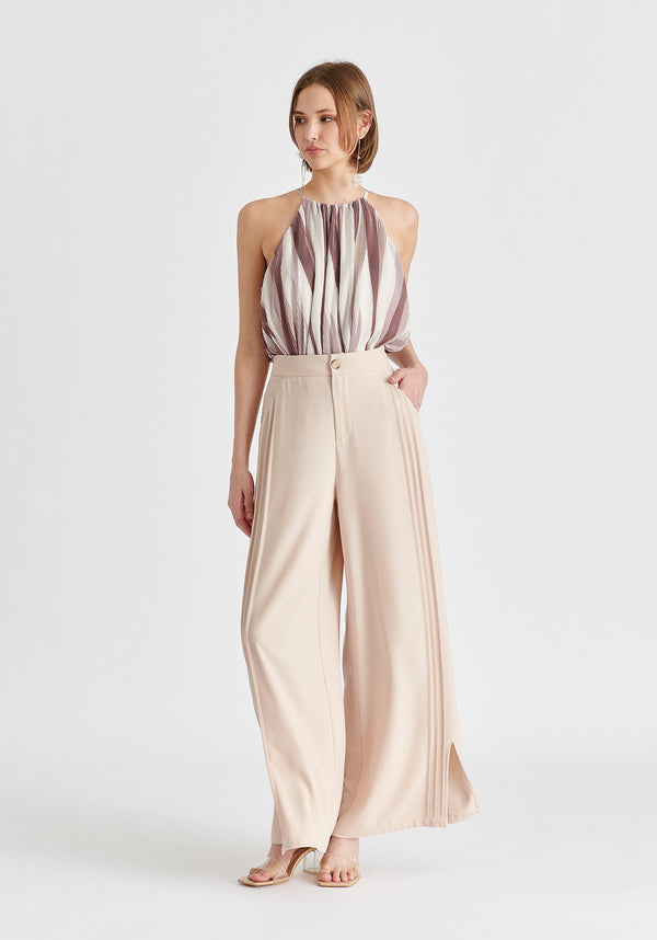 Halter Neck Plisse Top with Belt