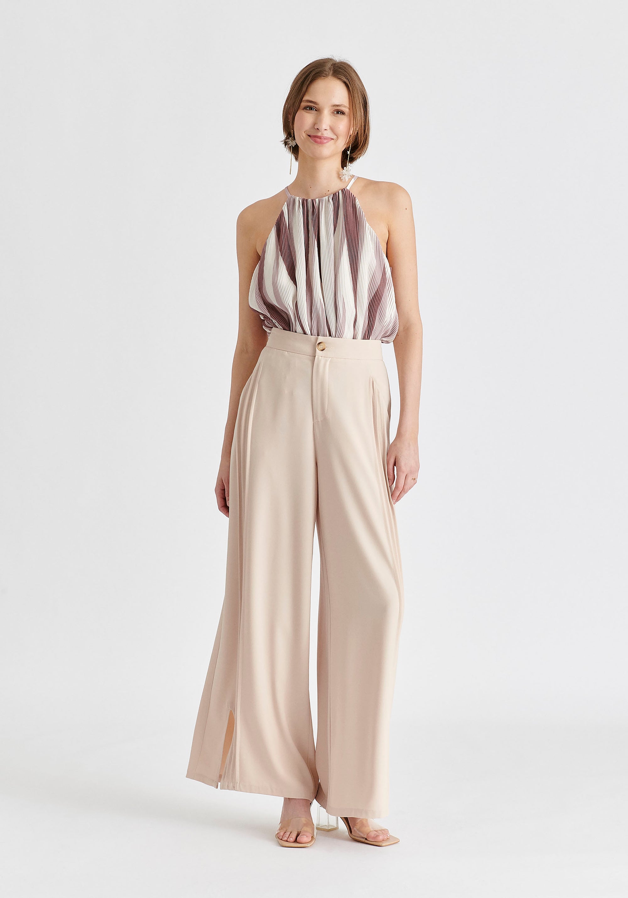 Halter Neck Plisse Top with Belt