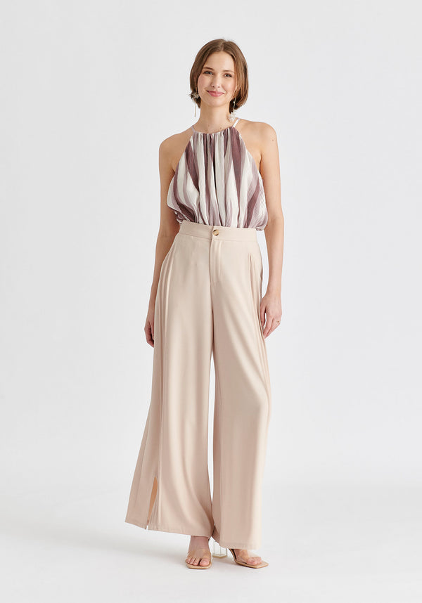 Halter Neck Plisse Top with Belt