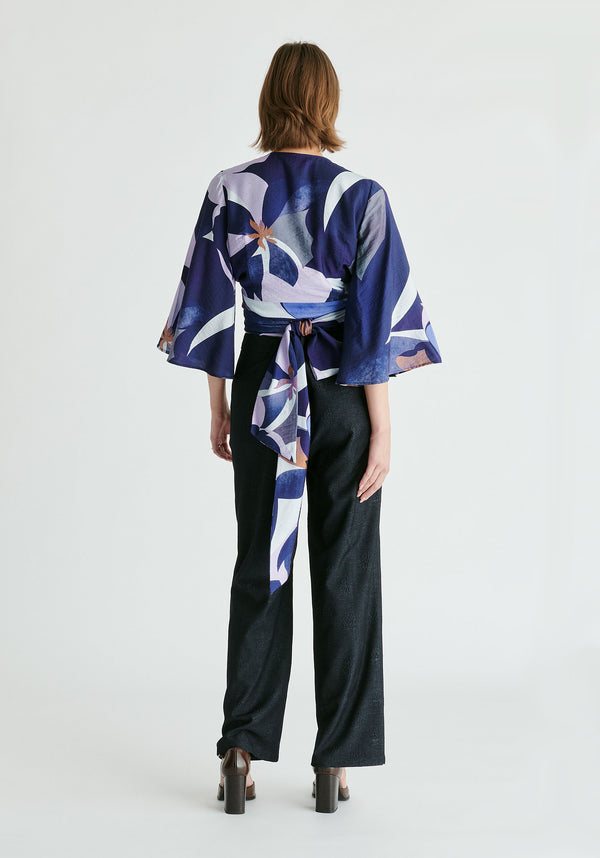 Kimono Wrap Blouse in Blue Multi Back