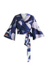 Kimono Wrap Blouse in Blue Multi Cutout