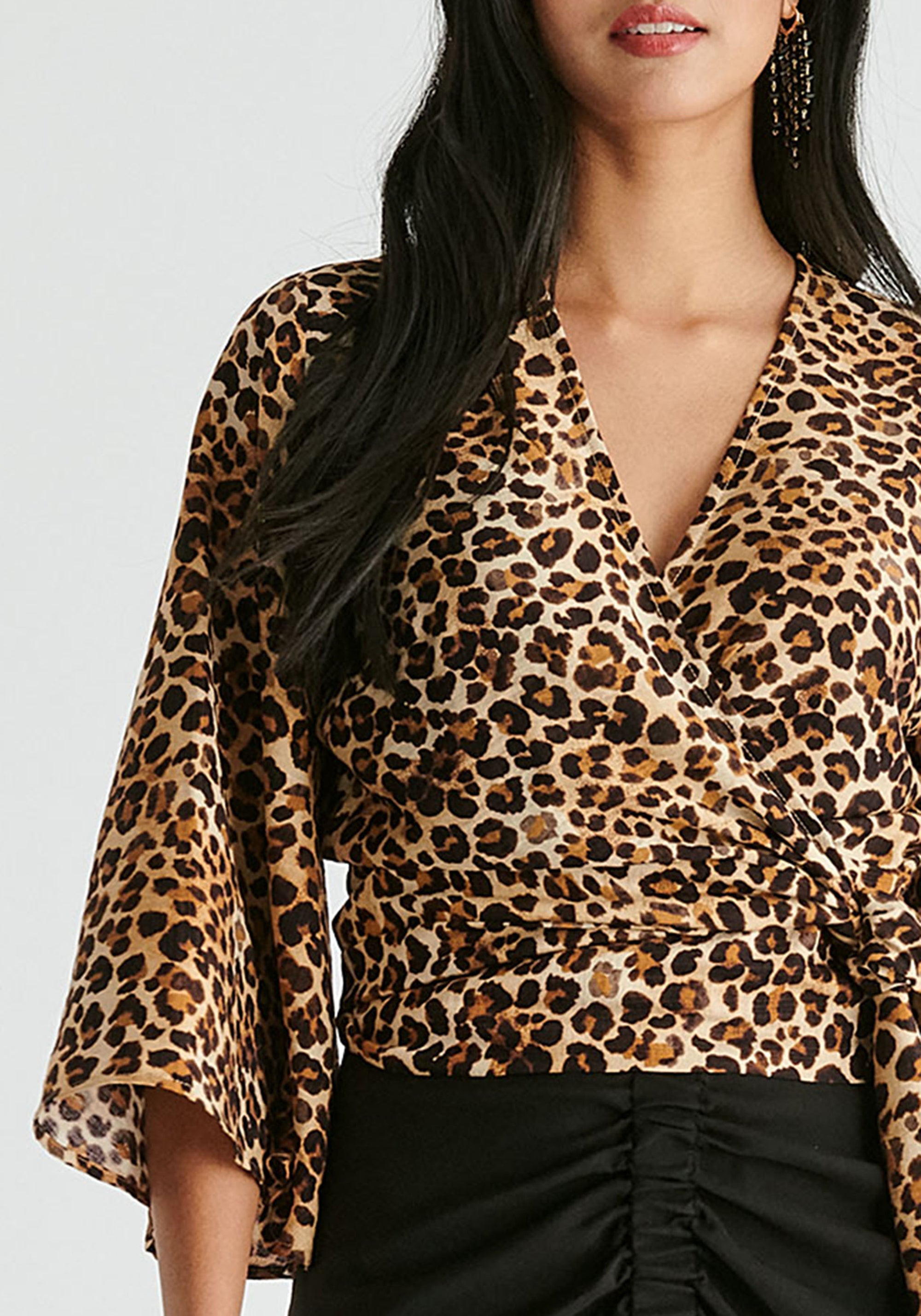 Kimono Wrap Blouse in Leopard Print Closeup