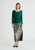 Ruched Jersey Top with Draped Neck in Green