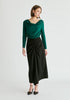 Ruched Jersey Top with Draped Neck in Green Front