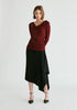 Ruched Jersey Top with Draped Neck in Burgundy