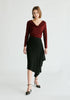 Ruched Jersey Top with Draped Neck in Burgundy Front