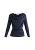 Ruched Jersey Top with Draped Neck in Navy Cutout